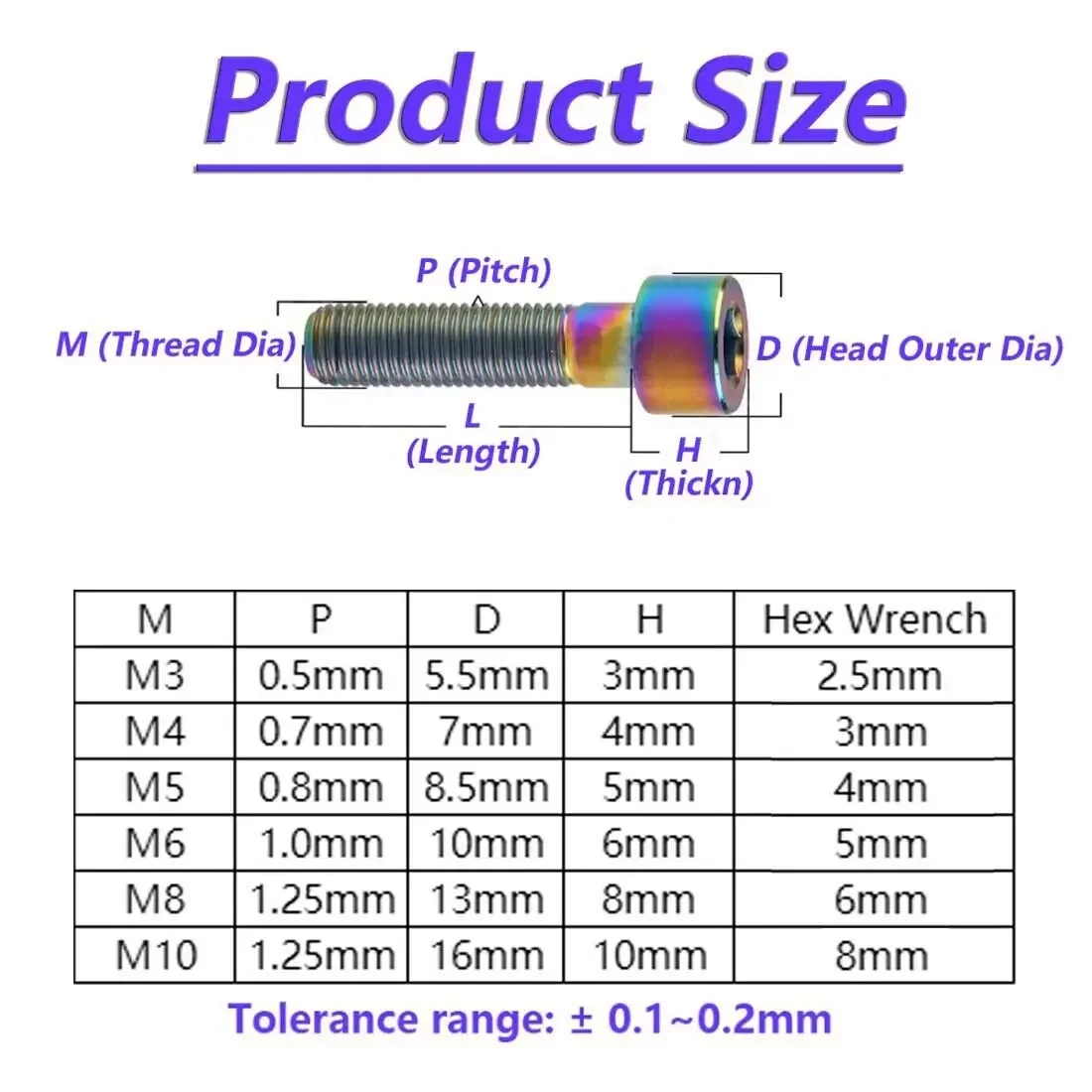 1PCS Titanium Ti Bolts M6 x 10 15 16 18 20 25 30 35 40 45 50 55 60 65mm Screw for Bicycle Headset Brake