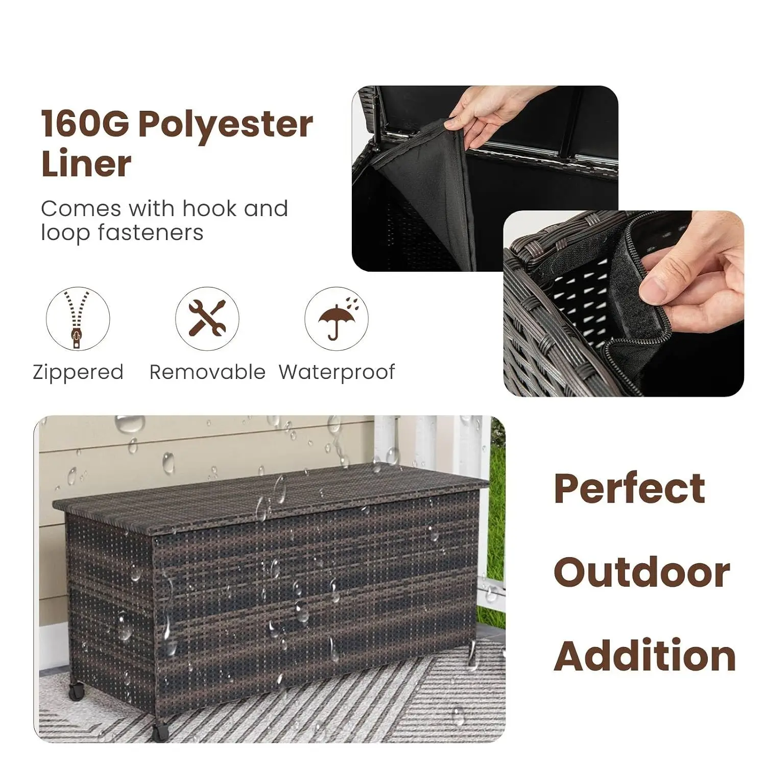 320L Garden Deck Box, Patio Cabinet Container with Polyester Liner, Universal Wheels & Gas Strut, Indoor Outdoor, Customized
