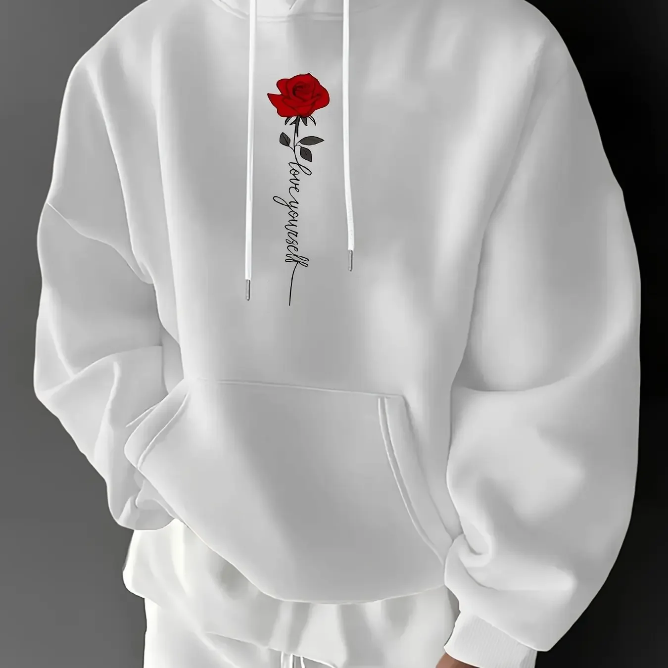 

Men'S Autumn And Winter Letter Print Hooded Fleece Sweatshirt Versatile And Casual Loose-Fitting Hoodie