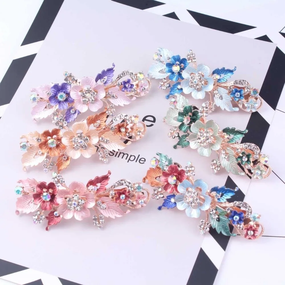 

Vintage Style Floral Spring Clip Floating Rhinestone Glamorous Alloy Hair Clip Elegant Oil Drip Design Women's Headwear Wedding