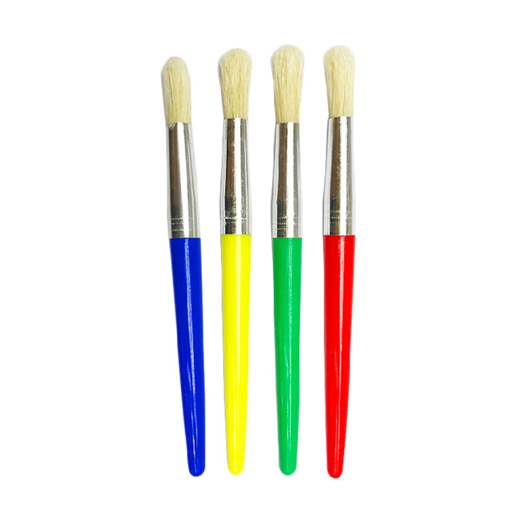 4 Pcs Candy Color Pig Hair Oil Brush Round Head Plastic Rod Graffiti Brush Children's  Painting Oil Painting Pen Easy to Clean