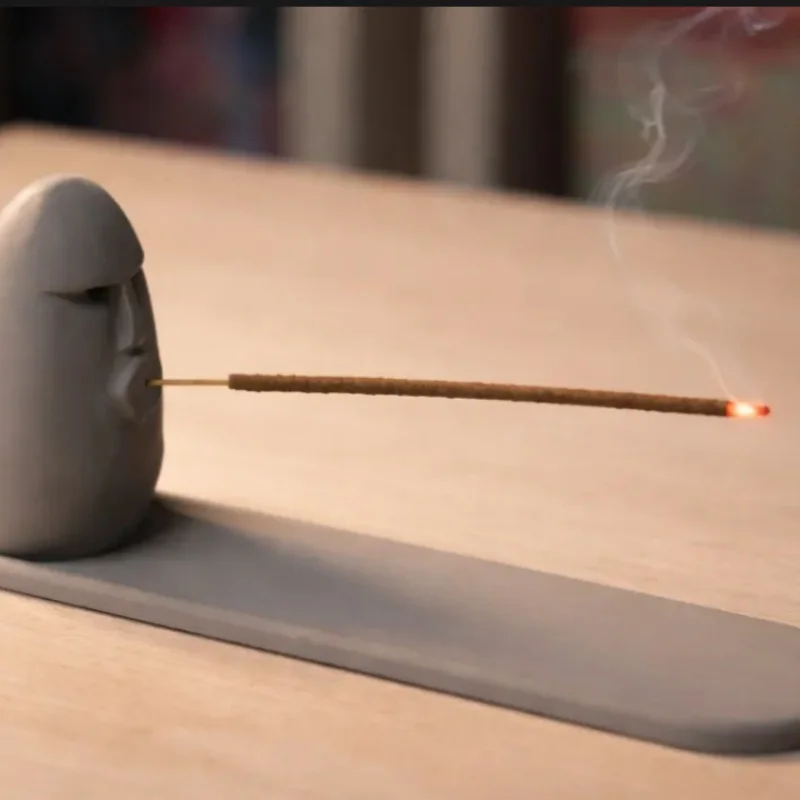 Minimalist Stone‑Face Incense Stick Holder, Moai Style Incense Tray, Zen Desktop Ornament for Home Decor