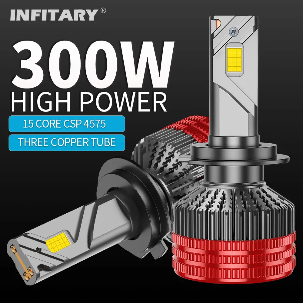INFITARY 300W High Power LED Headlight for Auto H7 H4 Car Lamp H11 HB3 9005 HB4 9006 9012 Bulb Three Copper Tube Vehicle Light