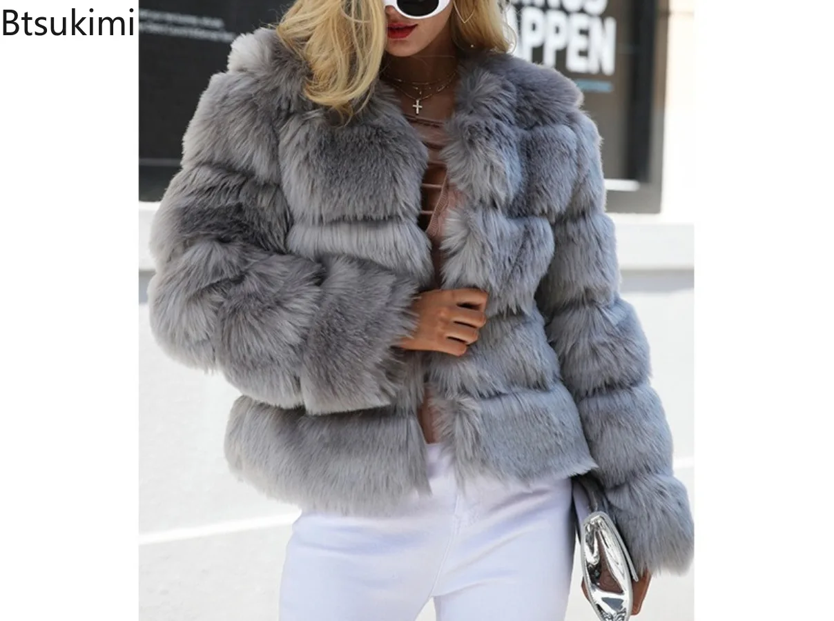 New Women's Fashion Faux Fur Coat Winter Women Short Faux Fox Fur Fluffy Jacket High Quality Ladies Plush Warm Elegant  Coats