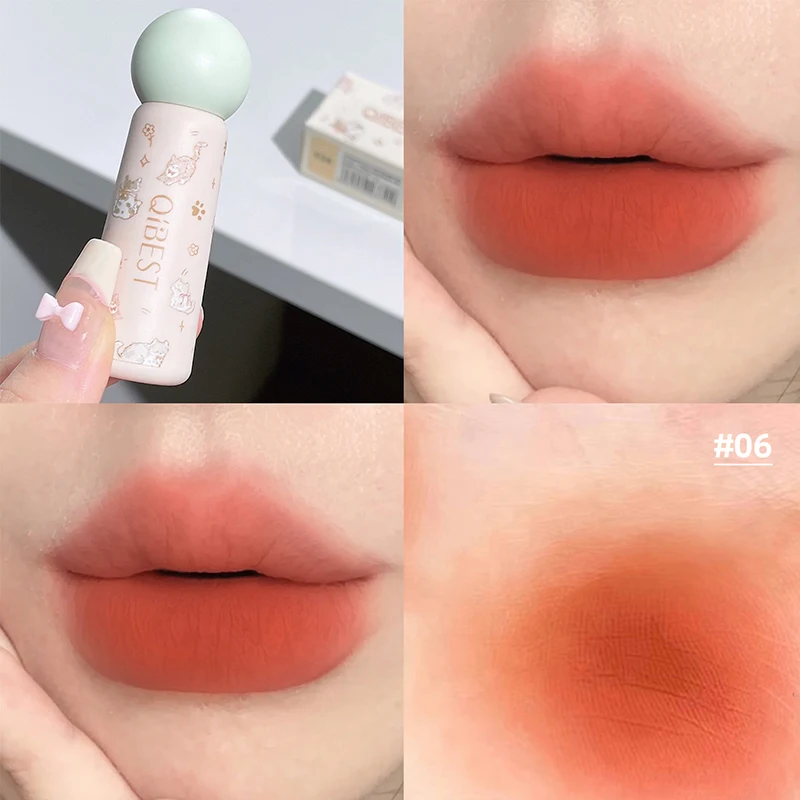 QIBEST Nude Matte Lip Mud Waterproof Non-stick Liquid Lipstick Long Lasting Highly Pigmented Lipgloss Tint Korean Cosmetics
