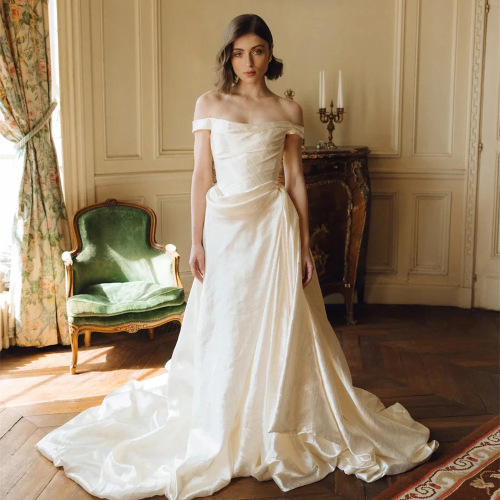 

Свадебное платье из атласа на заказ для невесты, пышное, А-силуэта, с шлейфом, в винтажном стиле, для свадебной церемонии