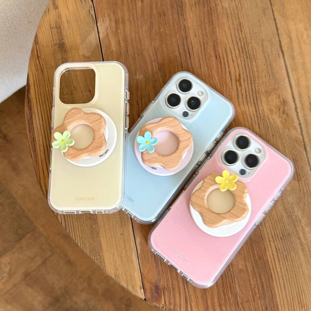 

Simple Macaron Solid Color Splash-ink Wood Colorful Flowers With Holder Magnetic Phone Cover Case for iPhone 16 15 14 13 Pro Max