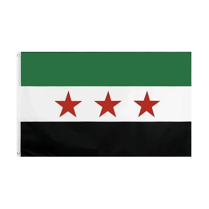 Syria Flag,Three Red Star Black White Green,90x150cm,Polyester Hanging Flag Of Syria Revolution Free People's,Home Outdoor Decor