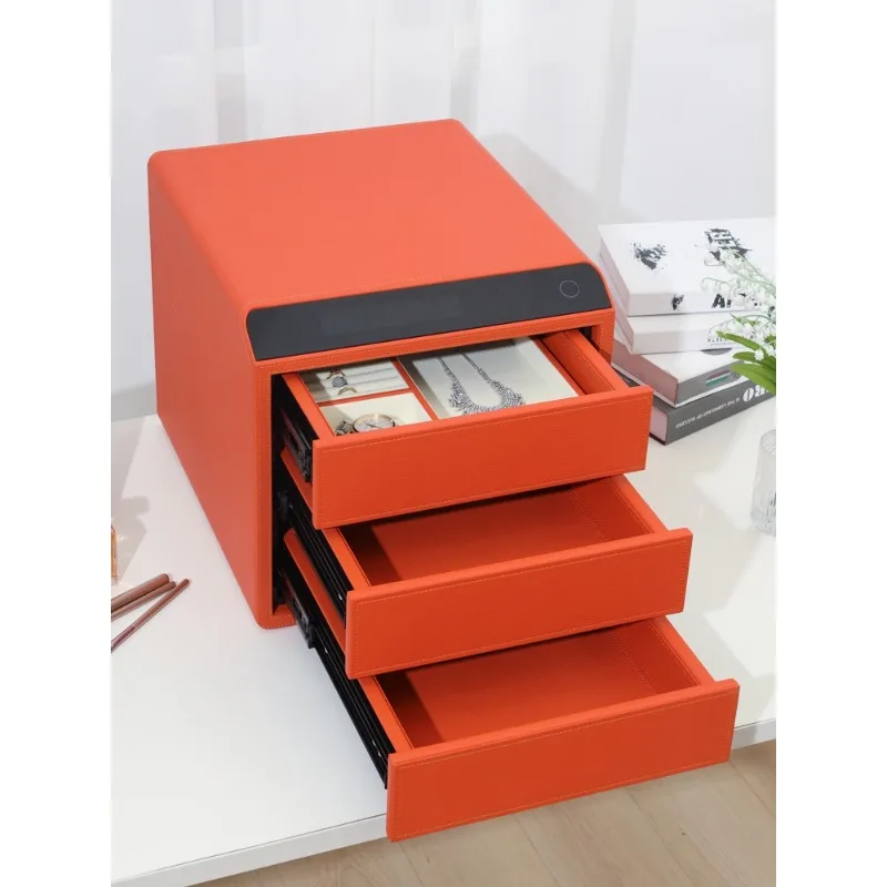 Household small leather double-layer fingerprint drawer safe wardrobe all-steel jewelry box