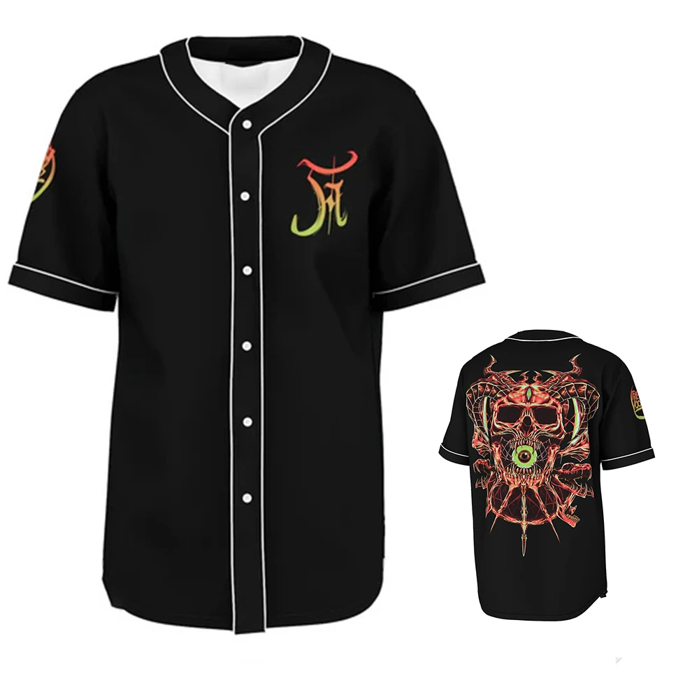 Skull Personality Style Office Commuter Top Shirt Men's 2024 Summer New Retro Men's Baseball Shirt MB25