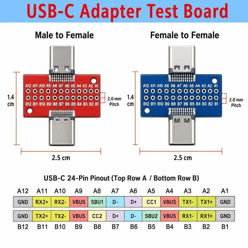 Compact 24Pin Type C to Type C Adapter Repairing Versatile Type C Male to Male DIY Male Female Connector USB Devices