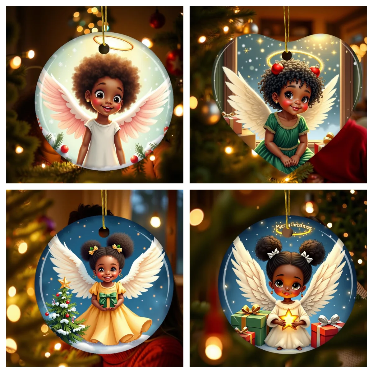 New Cute Black Girl Angel Wings Acrylic Decoration High Quality Small Decorated Christmas Tree for Holiday Red Flower Night