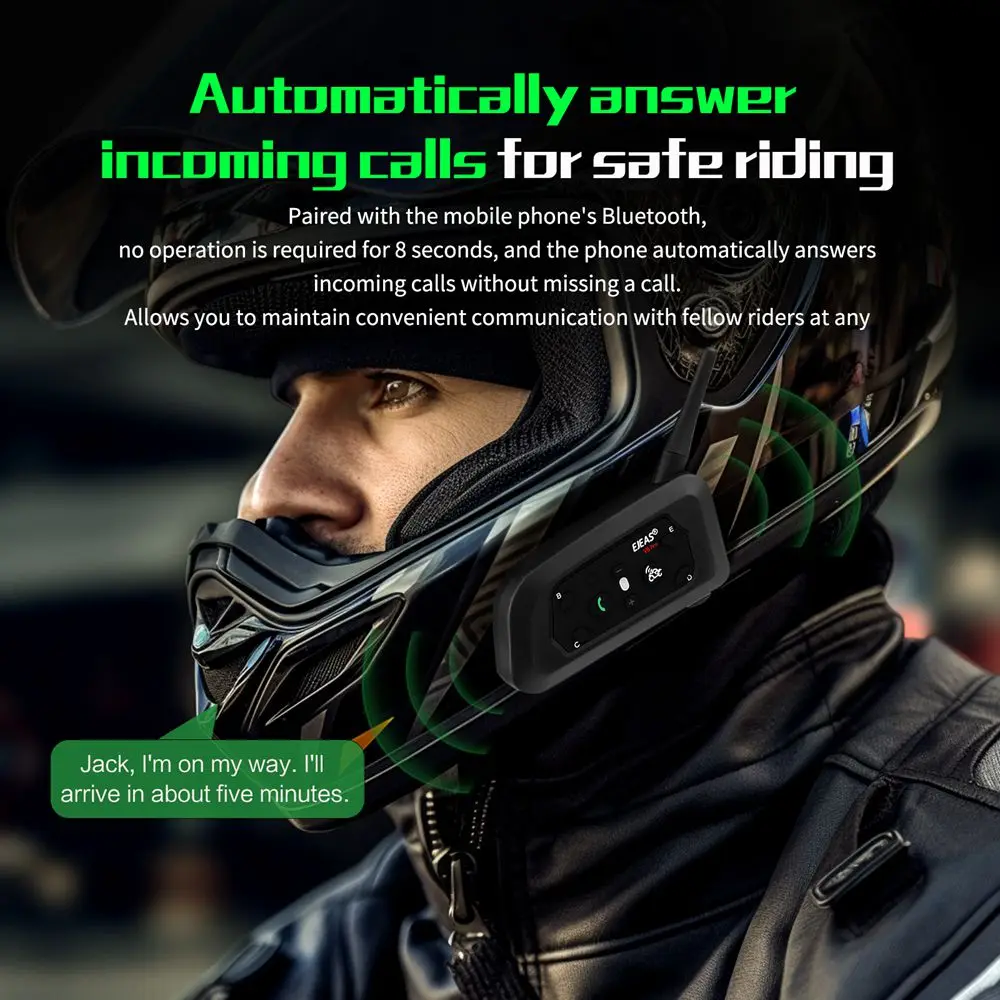 V6 PRO+/ plus Motorrad-Gegensprechanlage, Helm, Bluetooth-Headset, 6 Fahrer, 800 m, Kommunikator, wasserdichter Musik-Player, Gegensprechanlage, Neu