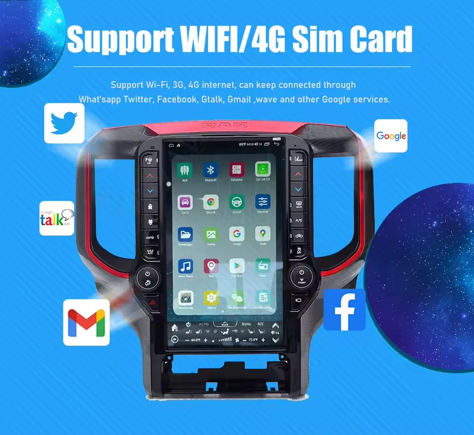 Touch Screen Car Radio For Dodge Ram 2019-2023 Carplay GPS Navigation Android Multimedia Video Player Stereo Audio Head Unit