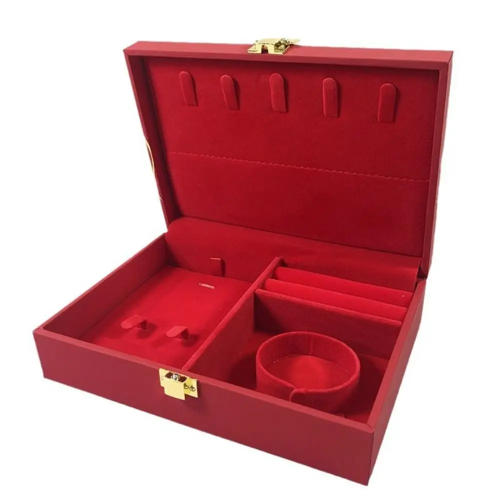 

Dragon and Phoenix Golden Jewelry Set Storage Box Velvet Red Bracelet Necklace Gift Case Soft Lining Multi-function