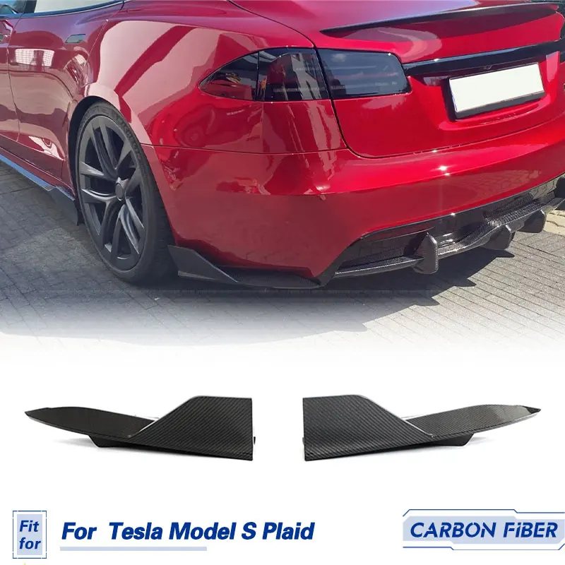 Car Rear Bumper Splitters Flaps Carbon Fiber for Tesla Model S Plaid Sedan 4-Door 2021-2023 Add On Rear Splitters Apron Lip