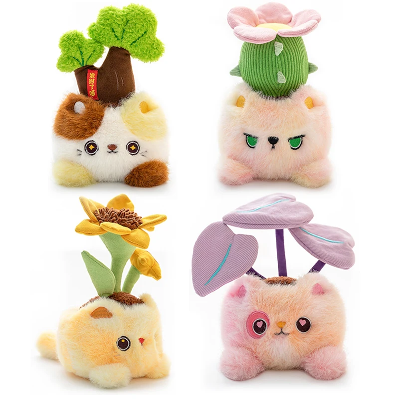 

1Pc 17cm Funny Cat Potted Plant Plush Toys Lovely Sunflower Cactus Love Leaf with Cat Flowerpot Home Car Decoration Gift