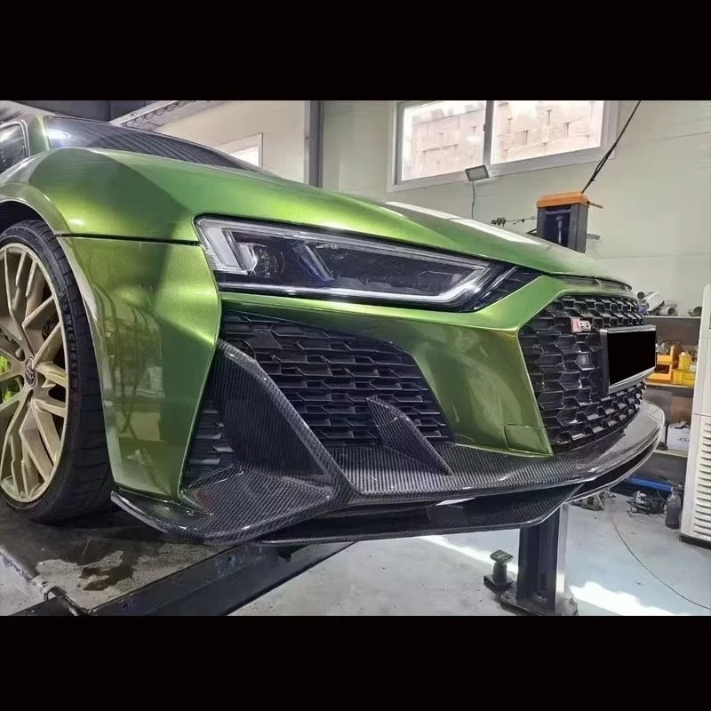 For R8 Upgraded Dry Carbon Fiber Front Spoiler Body Kit with Polished Finish Black Color for 2021-2023 Models 5