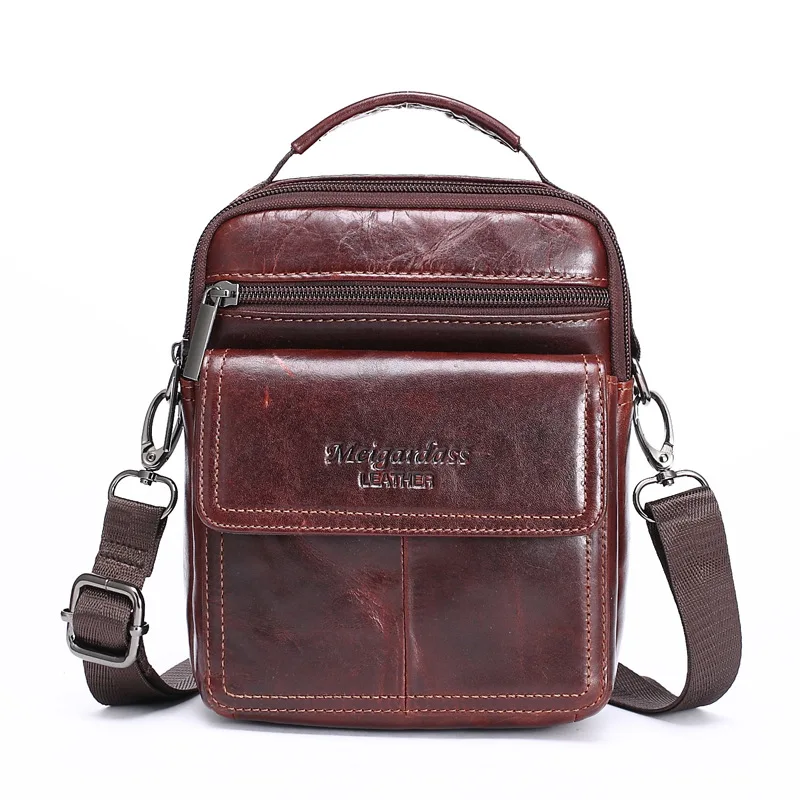 Tas bahu pria kulit asli Vintage tas Messenger pria kulit sapi kualitas tinggi tas selempang kasual Mini tas tangan Fashion