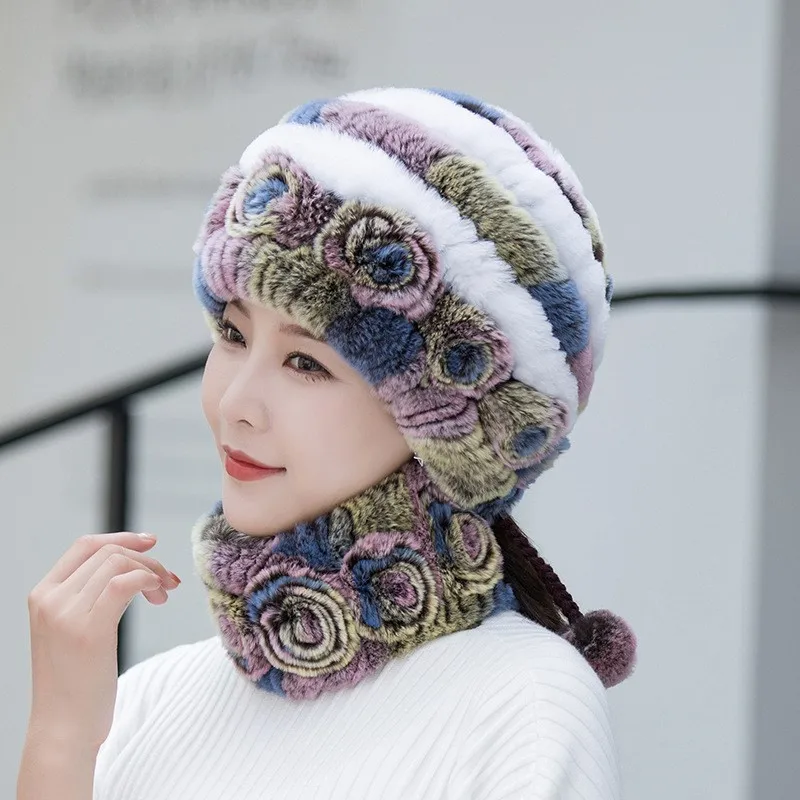 New fur hats for women to keep warm in autumn and winter a set of scarves middle-aged elderly mothers