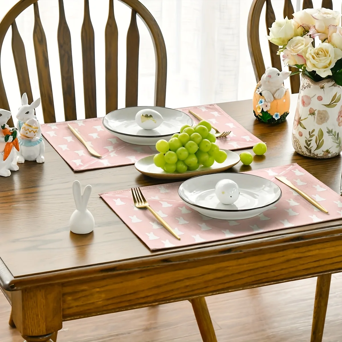 4pcs Pink Envelope Bunny Rabbit Easter Placemats Seasonal Spring Table Mats for Party Kitchen Dining Decoration 12 x 18 Inch