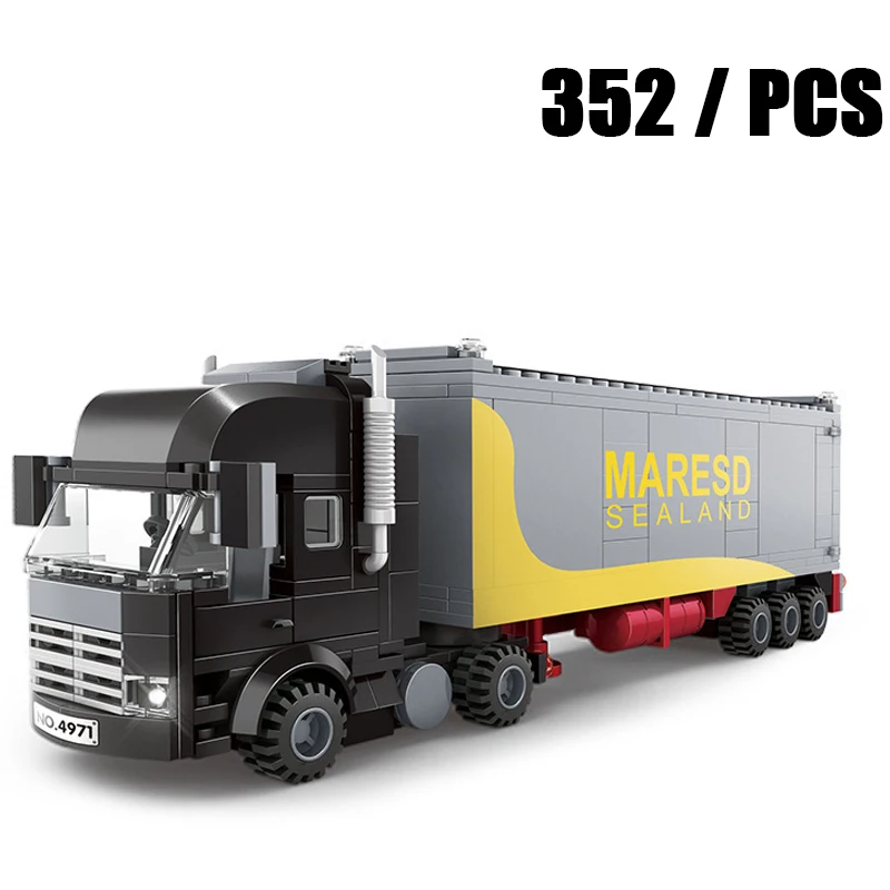 2023 City Traffic Toys Goods Transport Big Truck Sanitation Car Cement Crane Building Blocks Model Set MOC Kids DIY Classic Gift