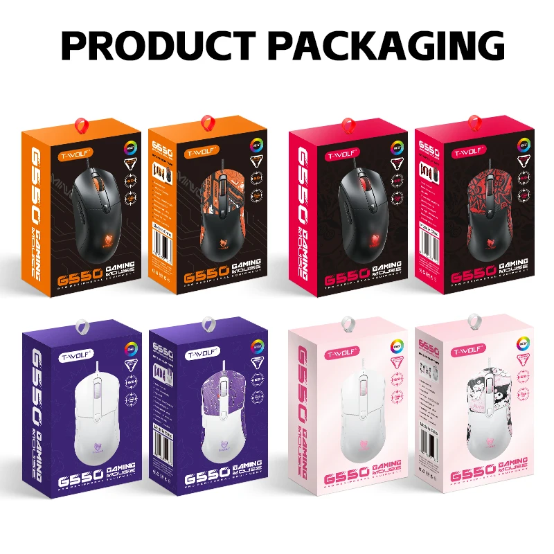 Ratón para juegos con cable T-WOLF G550 con luz de respiración de Color nivel de 4 DPI y pegatina antideslizante ratón con pegatina King