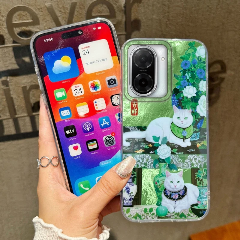 Flower Vase Cat Girls Women Case For Xiaomi Redmi Note 14 Pro 14C 13C 10 9A 9C 13 12 11 10S 9 8 Plus A4 A3 A2 A1 Fundas Cover