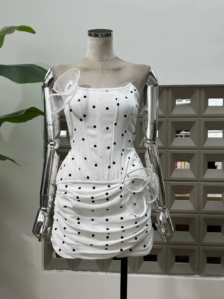 

Summer New Slim Design Two-Piece Women's Dresses Strapless Backless Top Skirt Sets Sexy Polka Dot Flower Birthday Outfit