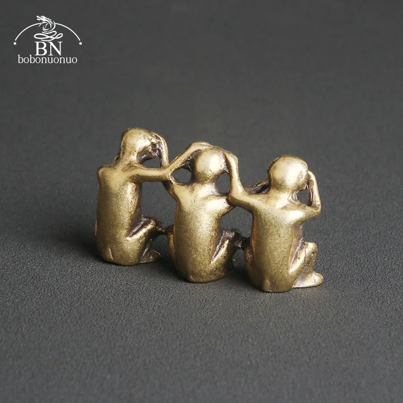Pure Copper Three Monkeys Miniatures Figurines don\'t Say don\'t Listen don\'t See Feng Shui Crafts Ornaments Antique Decorations