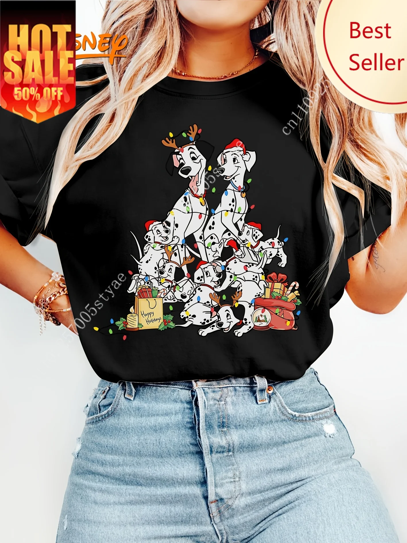 

Рождественская футболка с далматинцами и щенками Disney 101, женская и мужская хлопковая футболка с круглым вырезом, повседневная свободная уличная одежда большого размера с короткими рукавами в стиле ретро