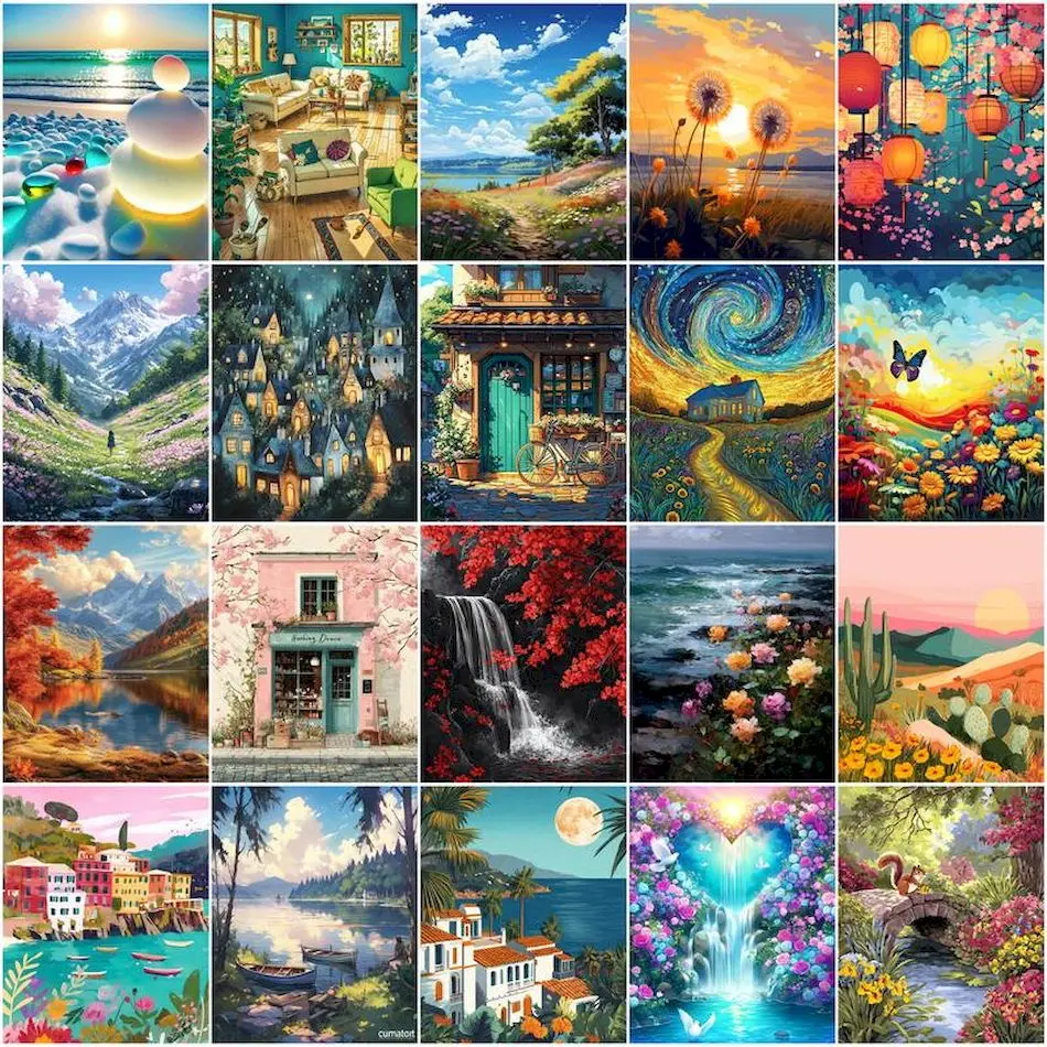 GATYZTORY Painting By Acrylic Number Canvas Art Painting Artwork Frameless Landscape Framed Painting For Wall Diy Paint Pictures