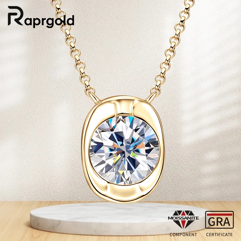 

RAPRGOLD GRA сертифицированный 2,0 карат муассанит пасьянс кулон ожерелья для женщин стерлингового серебра S925 цепочки на ключицы ювелирные изделия подарок