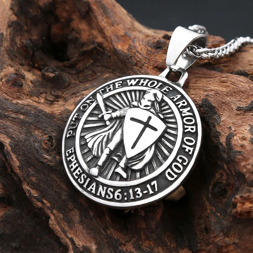 New Vintage Sword Knight Pendant Necklace 316L Stainless Steel European Medieval Templar Warrior Necklaces For Man Biker Jewelry