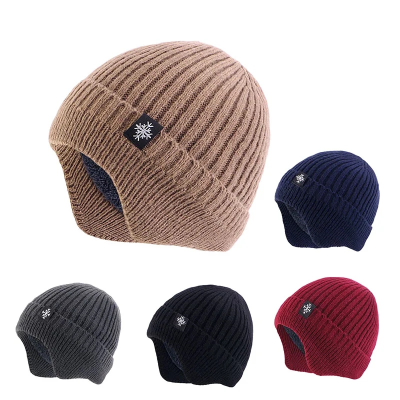 Outdoor Winter Knitted Hat Men Women Plush Warm Ear Cap Earmuff Stylish Soft Casual Ski Hats Cycling Ear Protection Beanies