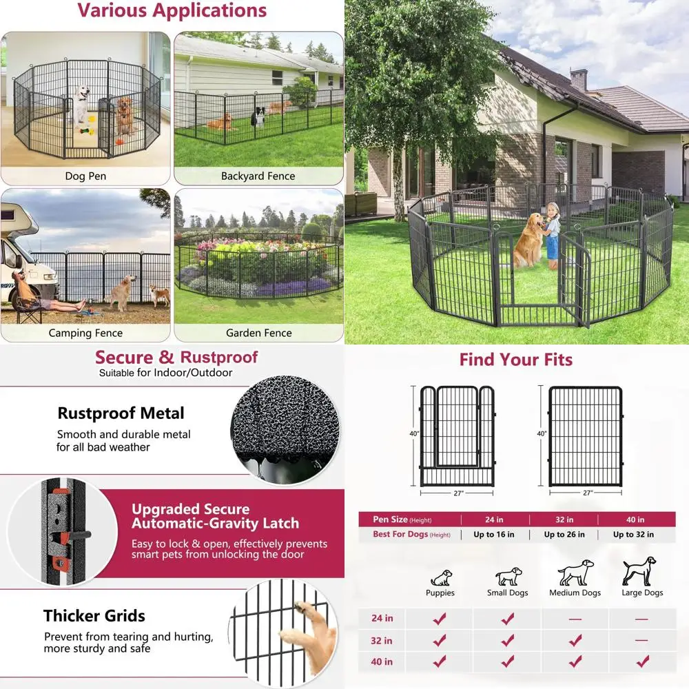 

Portable Outdoor Dog Exercise Pen, 40 20-Panel Rust-Resistant Pet Fence for Yard or Camping