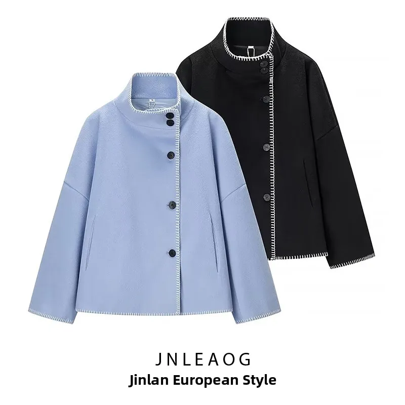 

Faionable Loose Woolen awl with Loing And Stand Collar for Women Street Sle Long Sve Coat for Middle-Aged Women