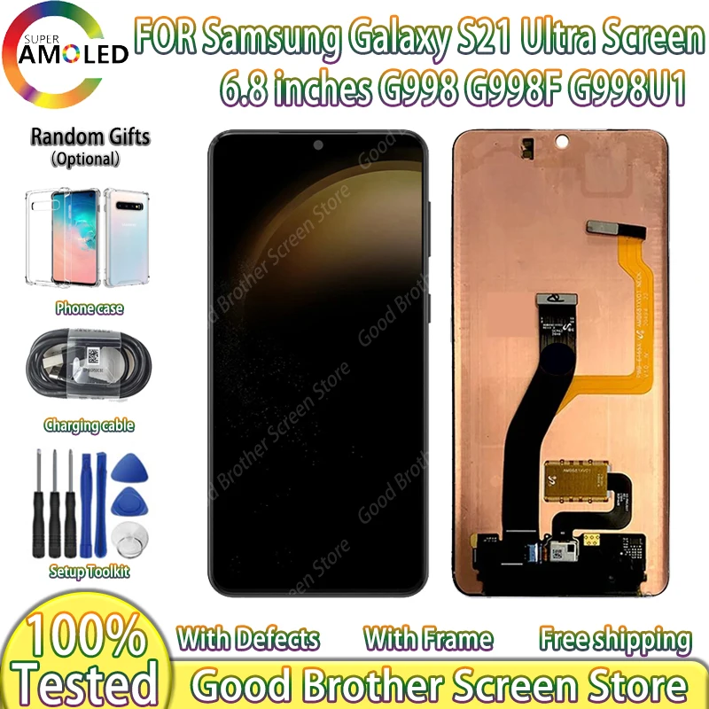 AMOLED LCD For Samsung Galaxy S21 Ultra 5G LCD G998 G998F/DS G998U G998U1 G998W defective S21ultraDisplay Touch Screen Assembly