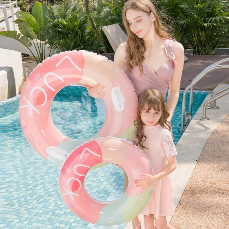 محظوظ قوس قزح نفخ اللعب بركة طوافة بلاستيكية للسباحة الصيف في الهواء الطلق بولي كلوريد الفينيل سميكة الشاطئ نفخ دائرة نفخ حديقة المياه اللعب