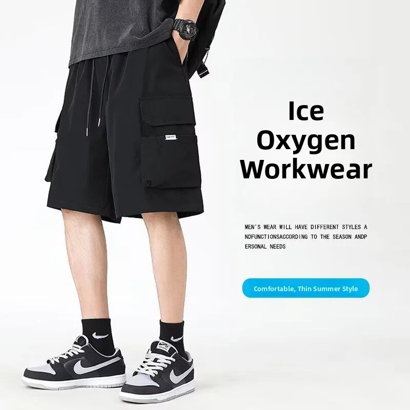 

Мужские летние шорты в американском стиле, темно-синие, с множеством карманов, свободного прямого кроя, спортивные повседневные брюки-капри