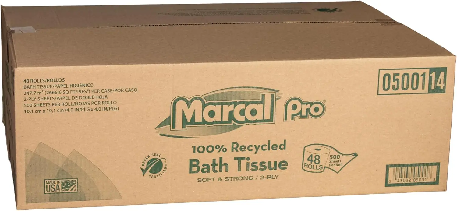

Premium 100% Recycled Two-Ply Bath Tissue, White, 500 Sheets/Roll, 48 Rolls/Carton