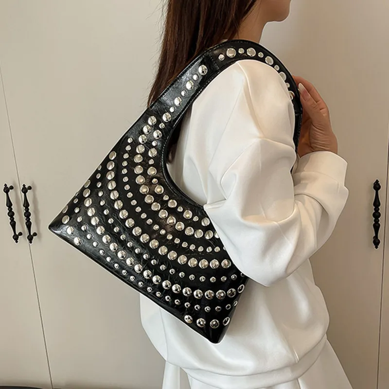 

Women's PU Leather Underarm Satchel Bags Shoulder Purse Vintage Rivet Handbags Fashion Phone Wallet Keys Daily Tote bags