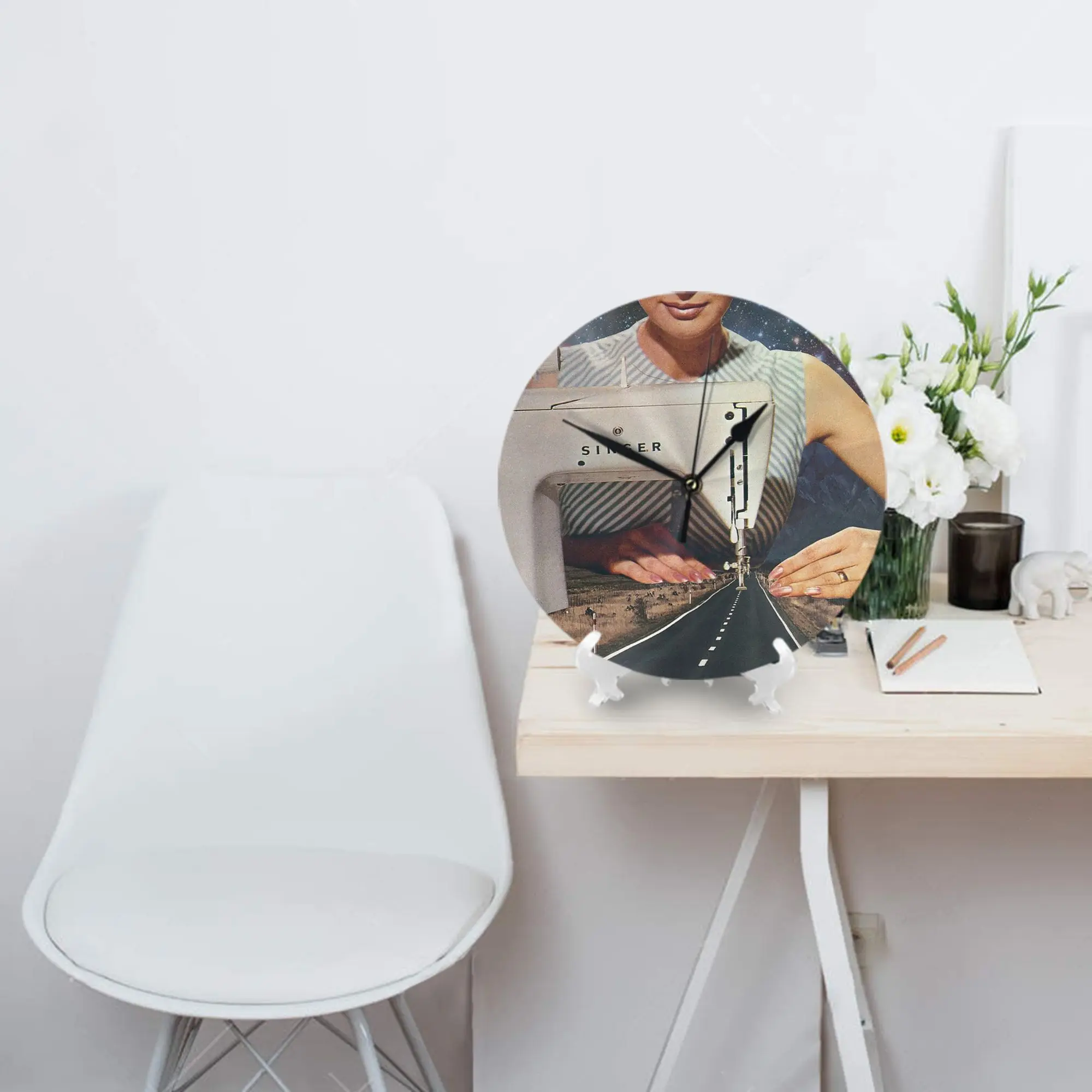 This is how a road gets made - Sewing Machine Wall Clock Room Decoration Silent Round Clock for Bedroom Living Kitchen Home