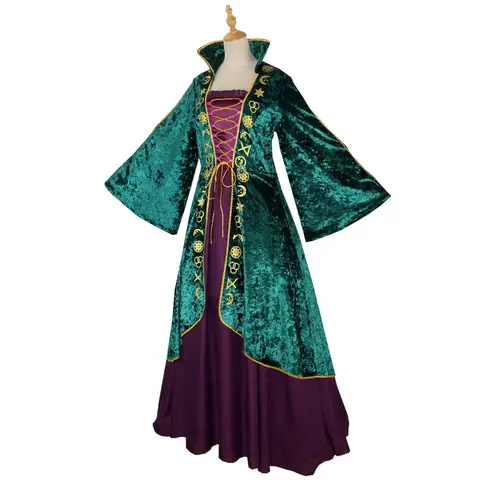 Halloween Hocuspocus Cosplay Costumes Gown Witches Are Crazy Middle Ages Long Dress Party Costumes