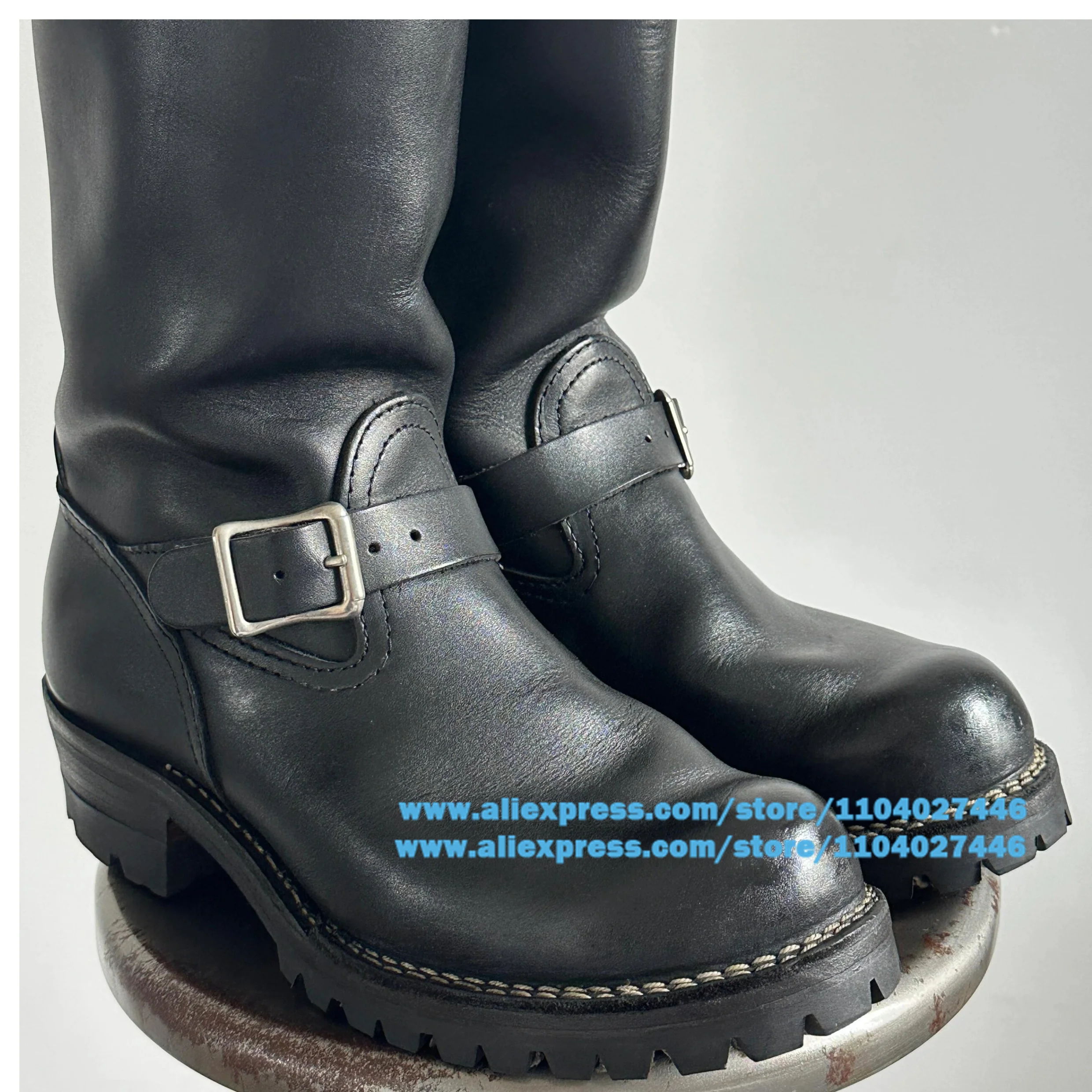 Botas Retro de motocicleta para hombre, botas de caballero negras, hebillas de cinturón de cuero negro, botas Chelsea, botas de lujo hechas a mano a la moda para hombre