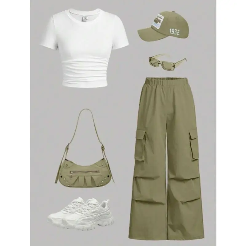 

Women's round Ne Slim Fit orts Set K 74948 Sle Summer Pure Color Two-Piece Casual Sportswear Sve Length Seven Inches