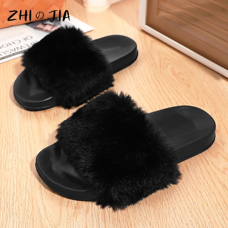 Classic Fashion Women\'s Plush One Word Slippers Winter Home Casual Shoes Cute Matching Footwear EVA Lightweight Fashion Shoes