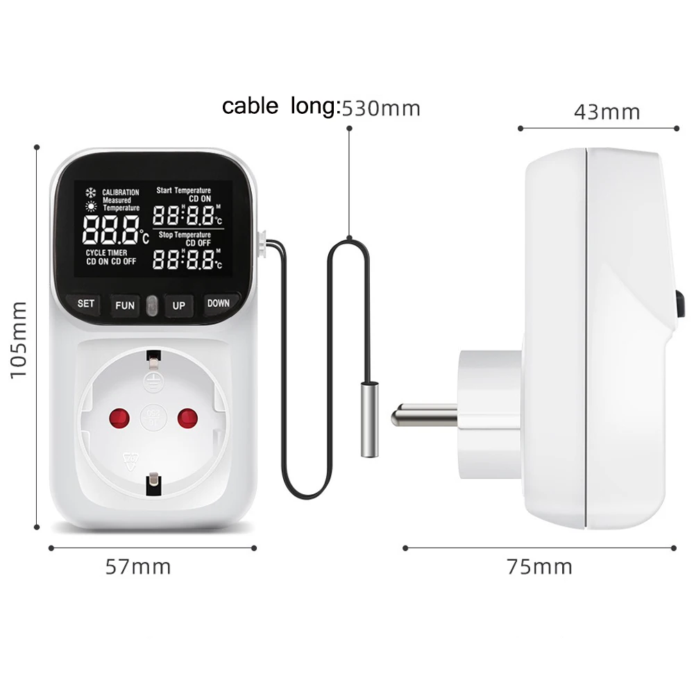 Fish Tank Touch Screen Thermostat Socket Digital LCD Display Smart Thermostat Plug -40℃-120℃ Temperature Regulation EU Socket