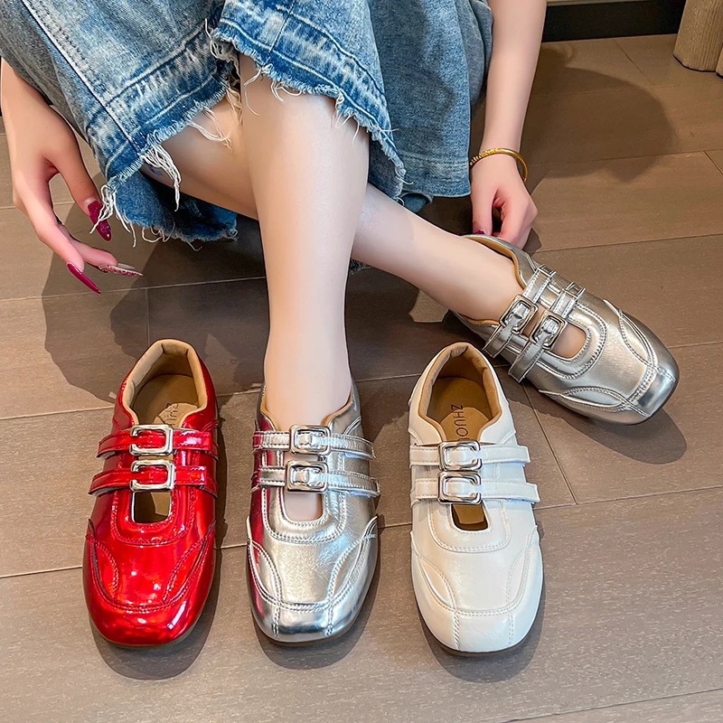 

Women's Retro Double Buckle Design Casual Flat Shoes 2026 New Spring and Summer Solid Color Joker Slim Mary Jane Shoes