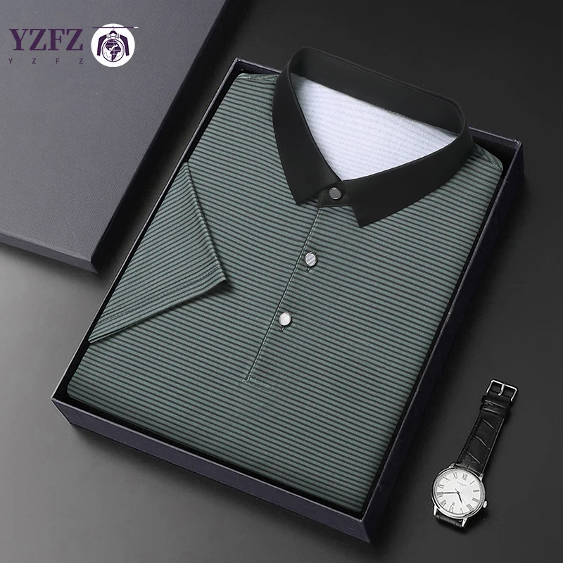

New Men's Striped Short Sleeved POLO Shirt Summer Breathable Top